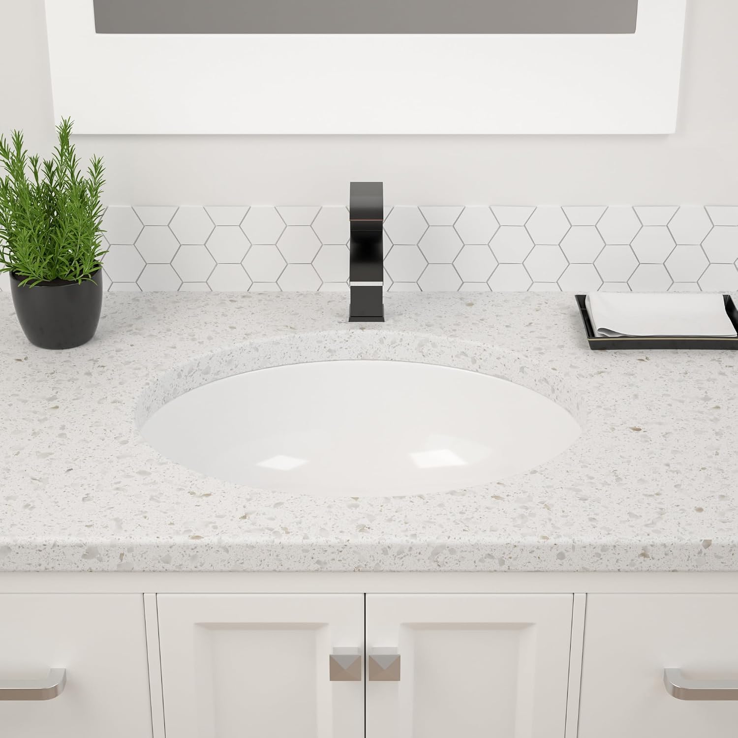 White Ceramic Oval Undermount Bathroom Sink