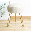 White Pleated Velvet Metal Leg Vanity Stool