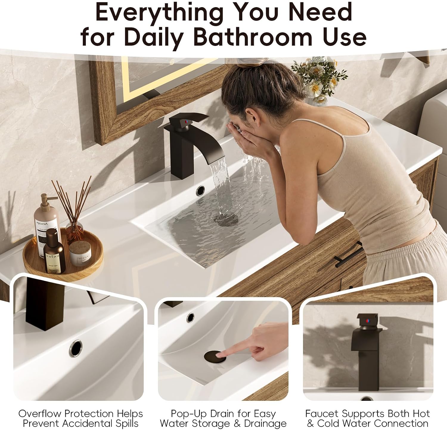 48 Inch Rustic Brown LED Bathroom Vanity