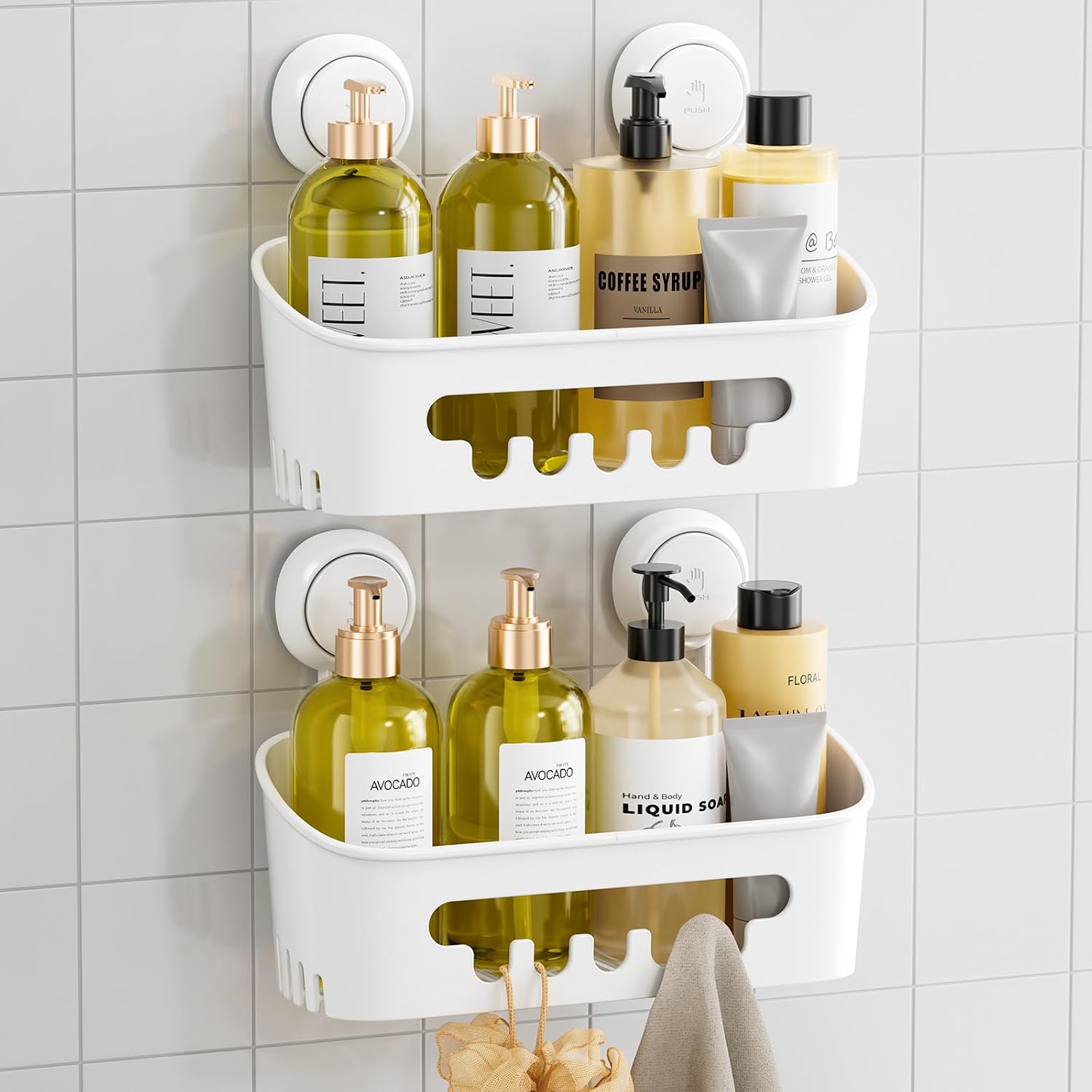 White Suction Shower Caddy 2 Pack Waterproof
