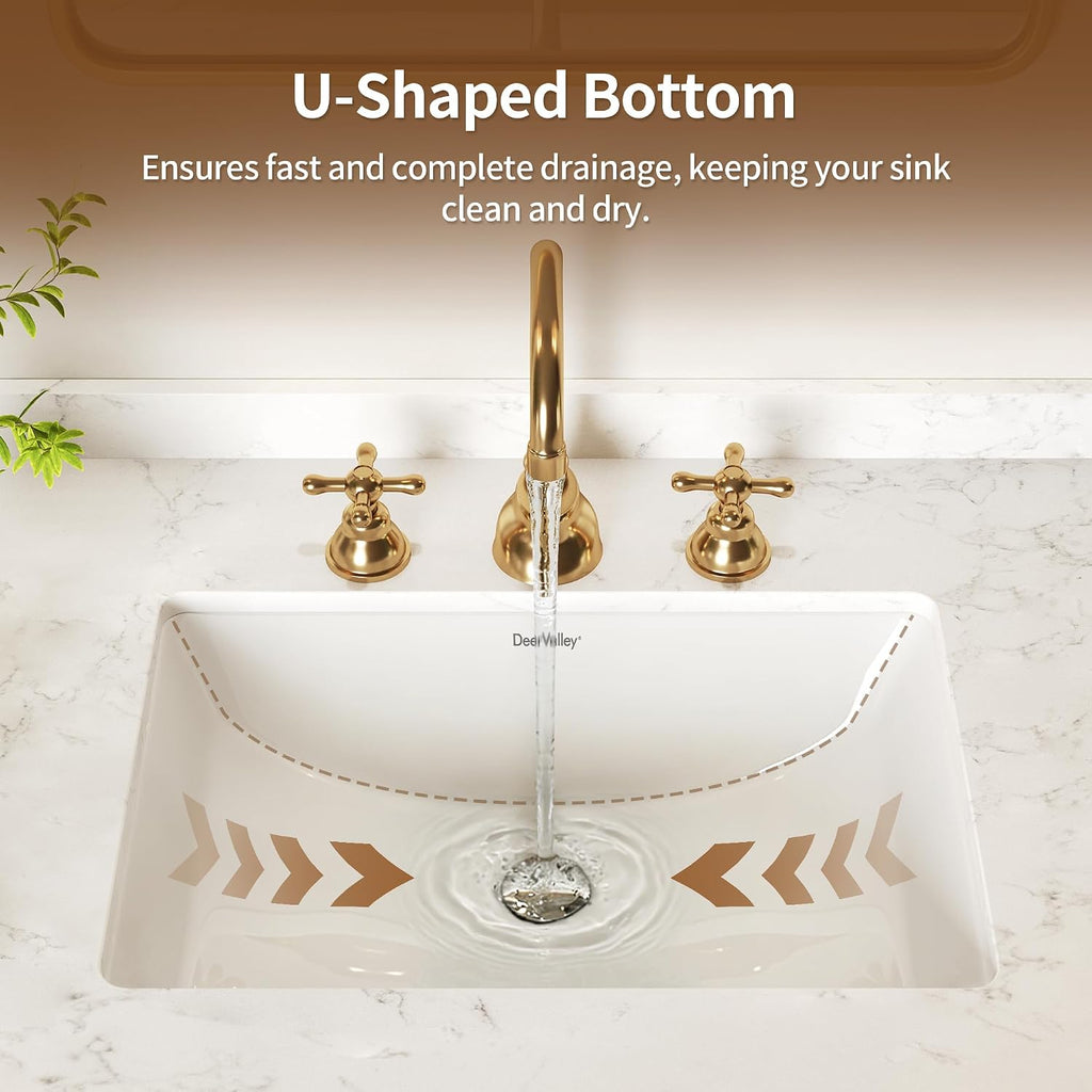 White Ceramic Rectangular Undermount Bathroom Sink