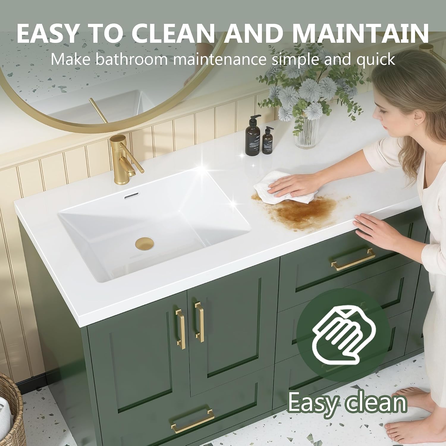 White Double Sink Solid Surface Vanity Top