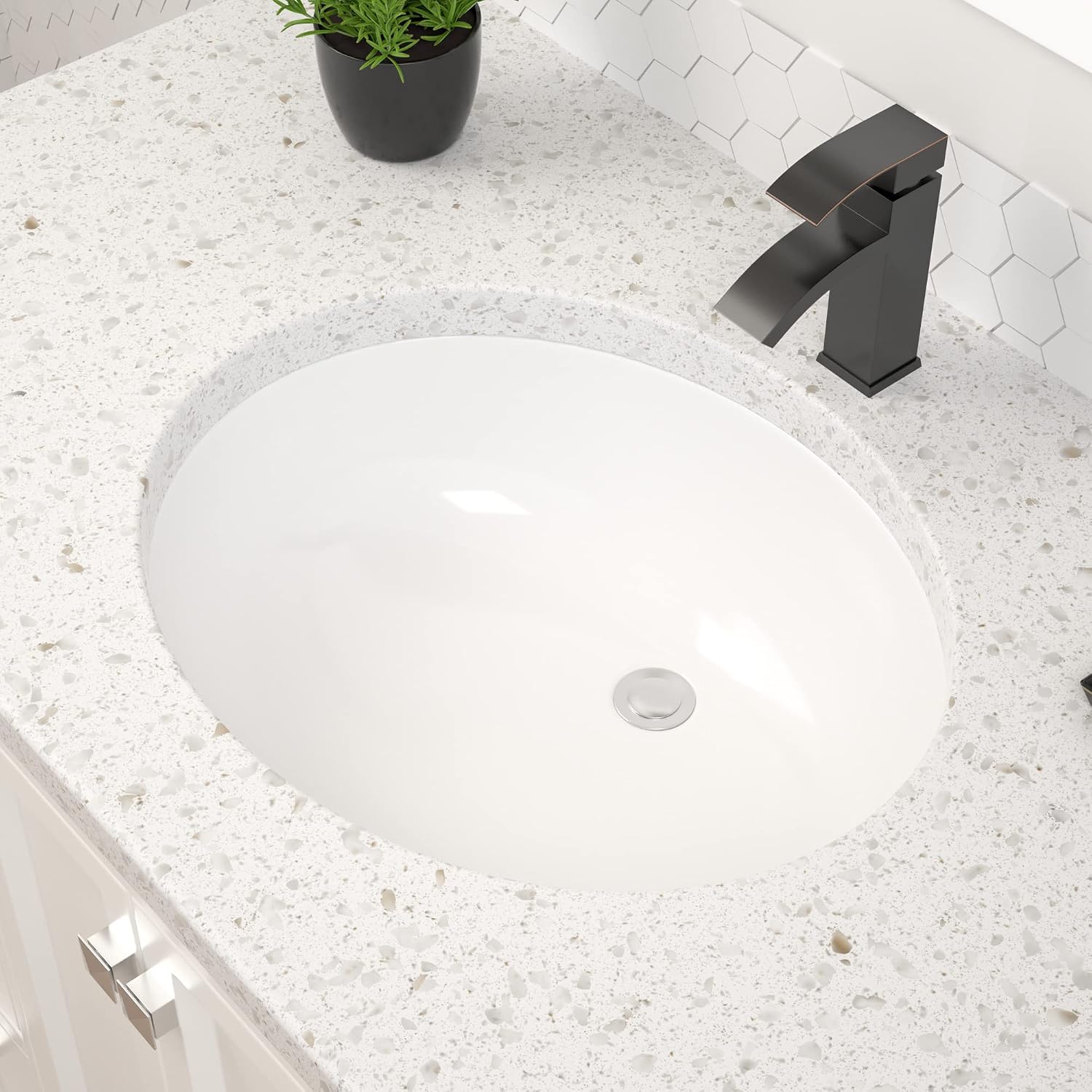 White Ceramic Oval Undermount Bathroom Sink