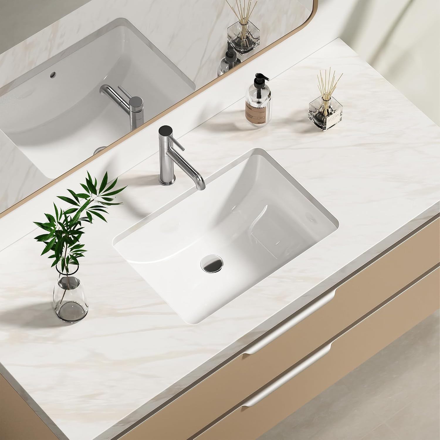 White Ceramic Rectangular Undermount Bathroom Sink