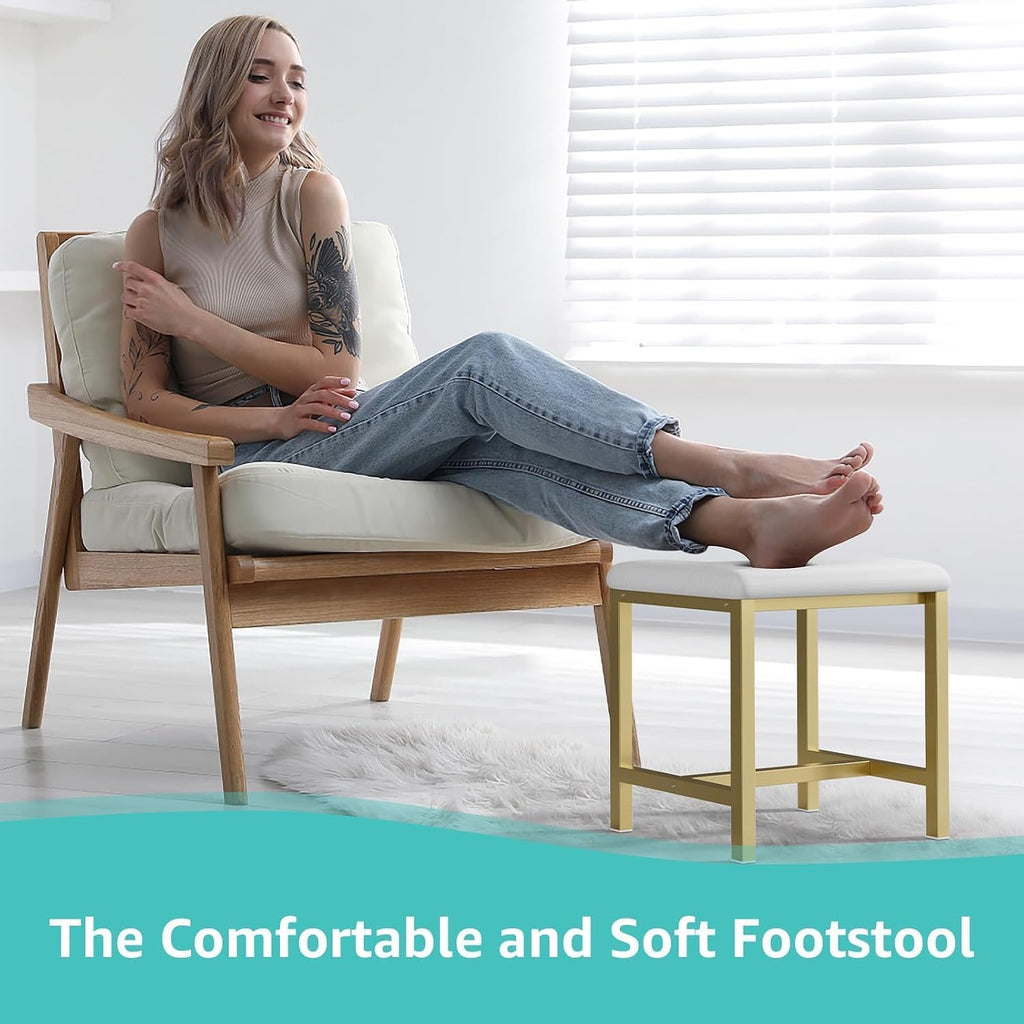 White Gold Cushioned Modern Vanity Stool