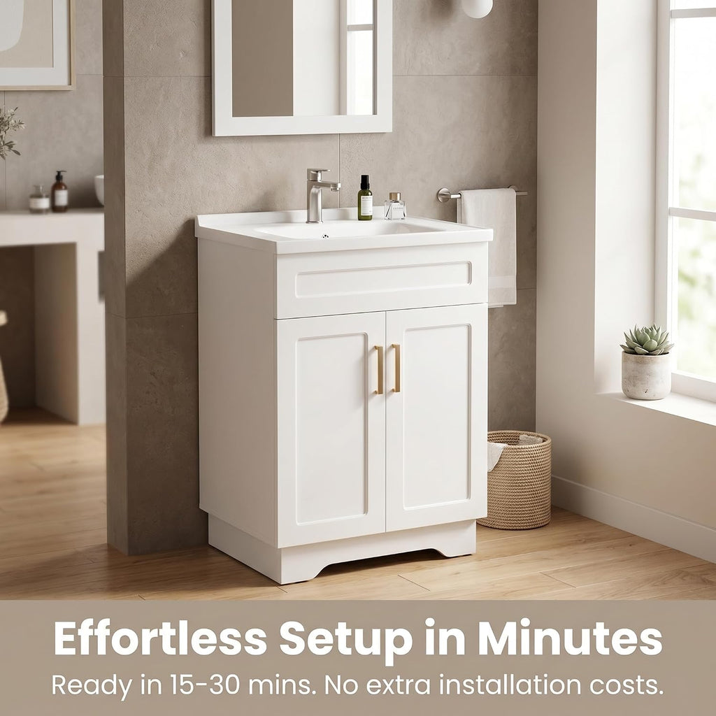 White 24 Inch Wooden Bathroom Vanity Sink