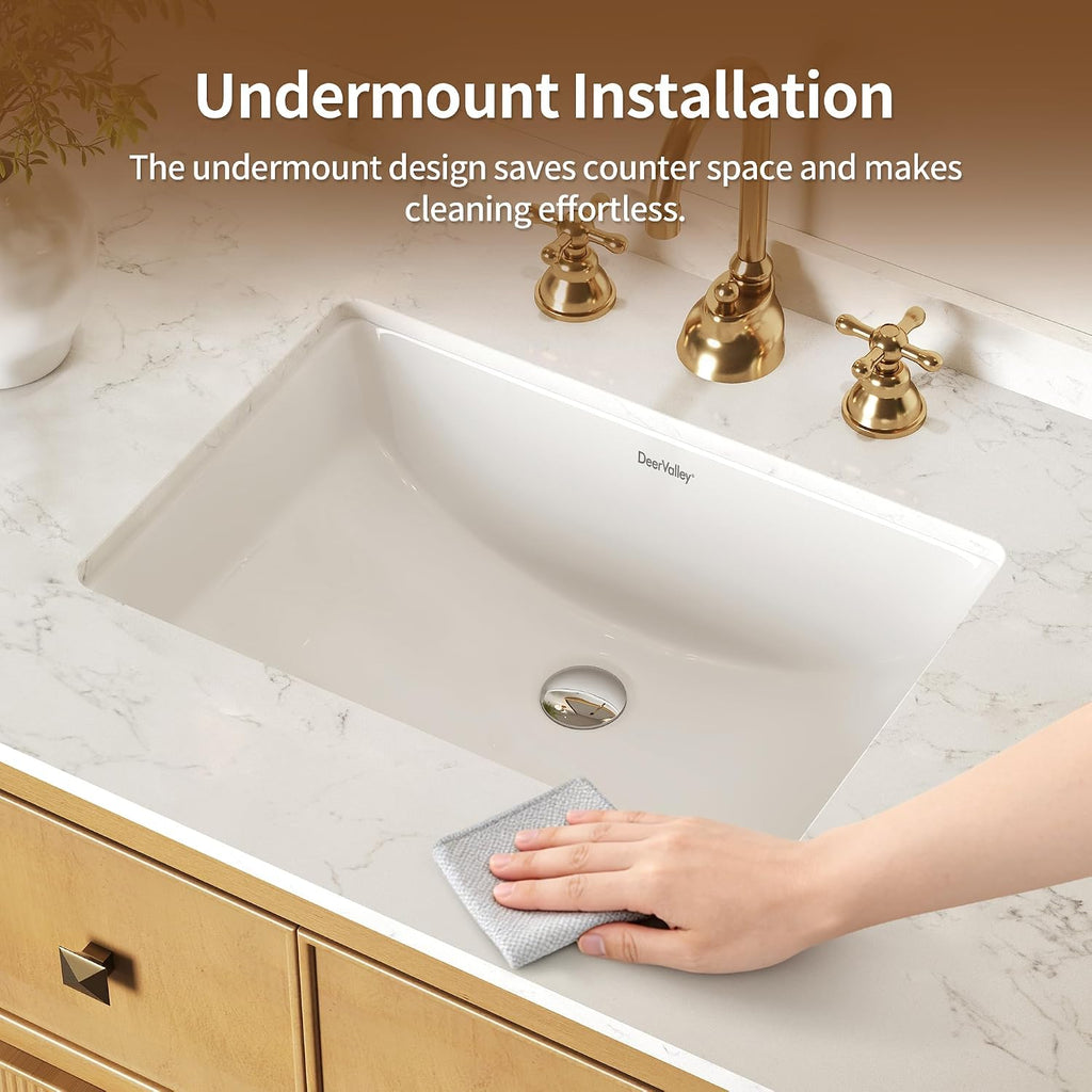 White Ceramic Rectangular Undermount Bathroom Sink