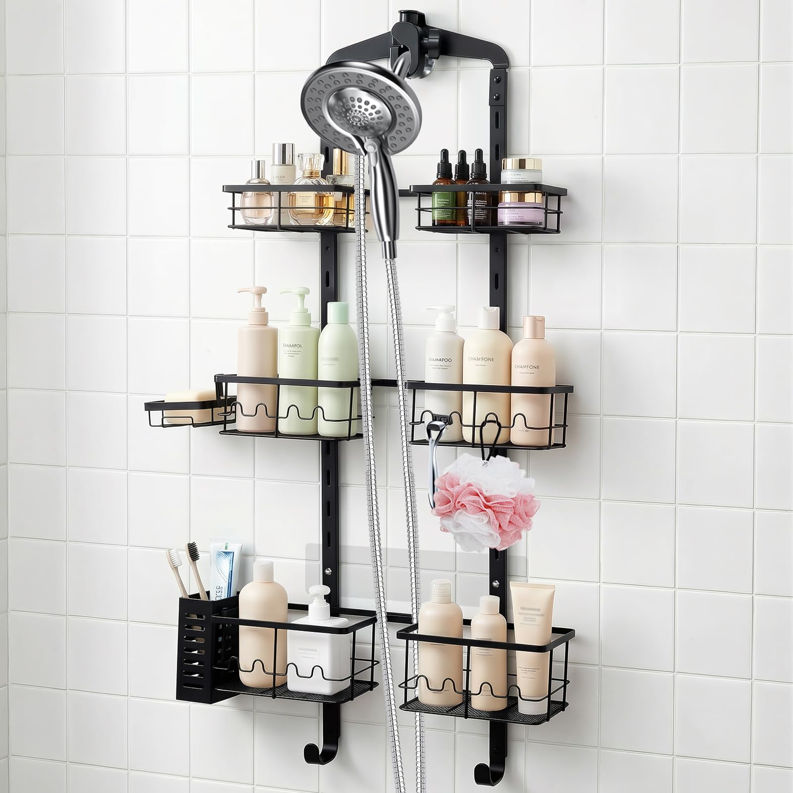 Black 3 Tier Adjustable Hanging Shower Caddy