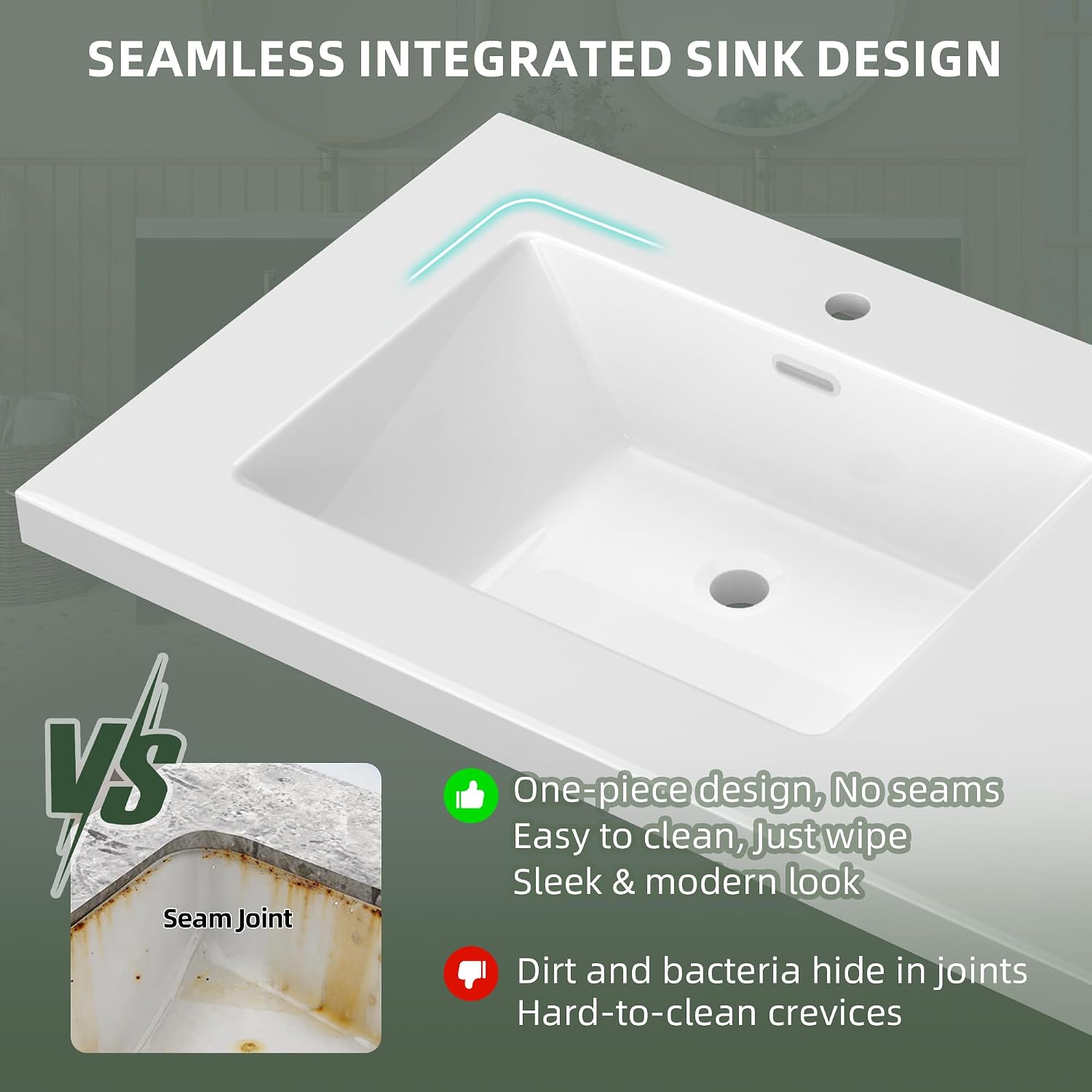 White Double Sink Solid Surface Vanity Top