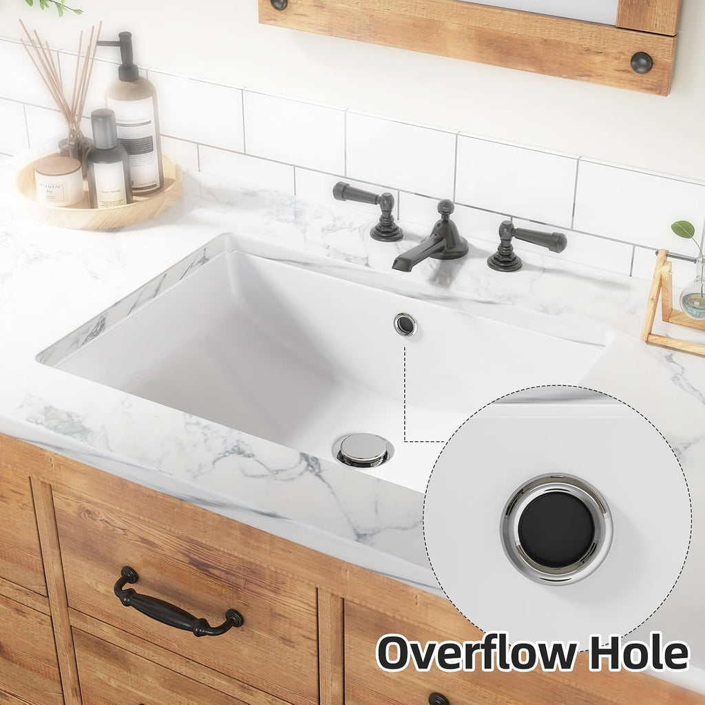 White Ceramic Undermount Rectangular Bathroom Sink