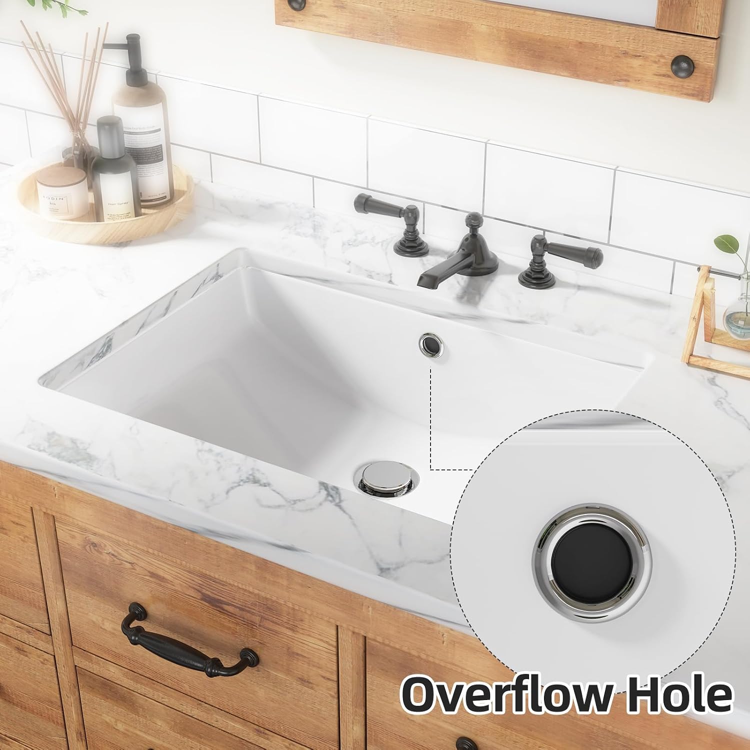 White Ceramic Undermount Rectangular Bathroom Sink