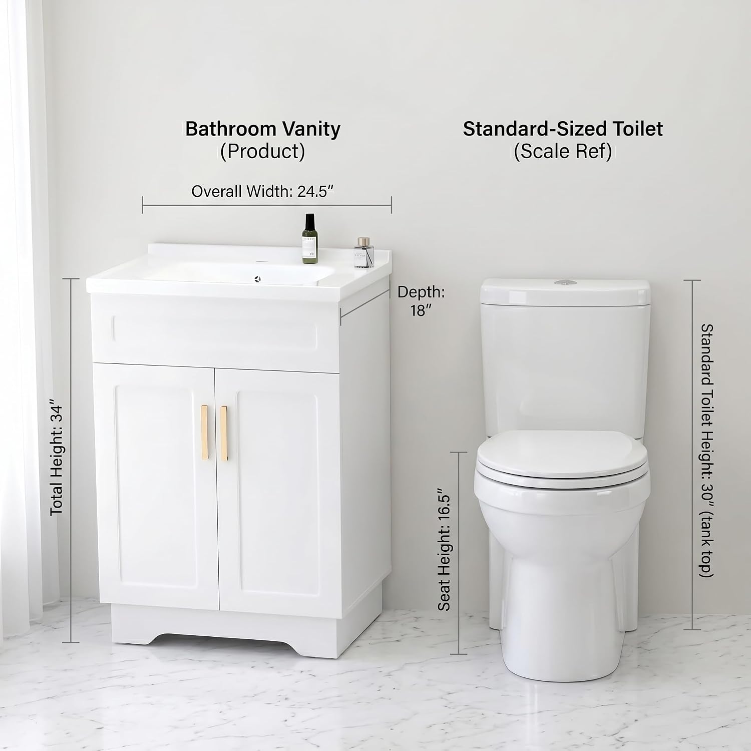 White 24 Inch Wooden Bathroom Vanity Sink