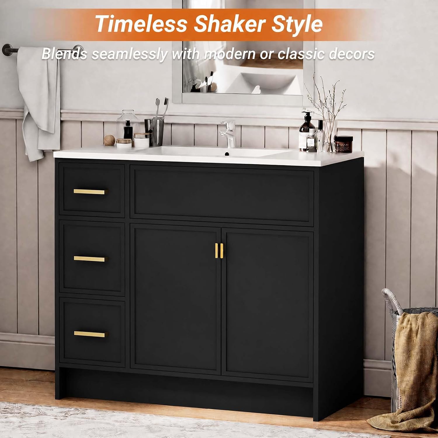 Black 36 Inch Soft Close Bathroom Vanity
