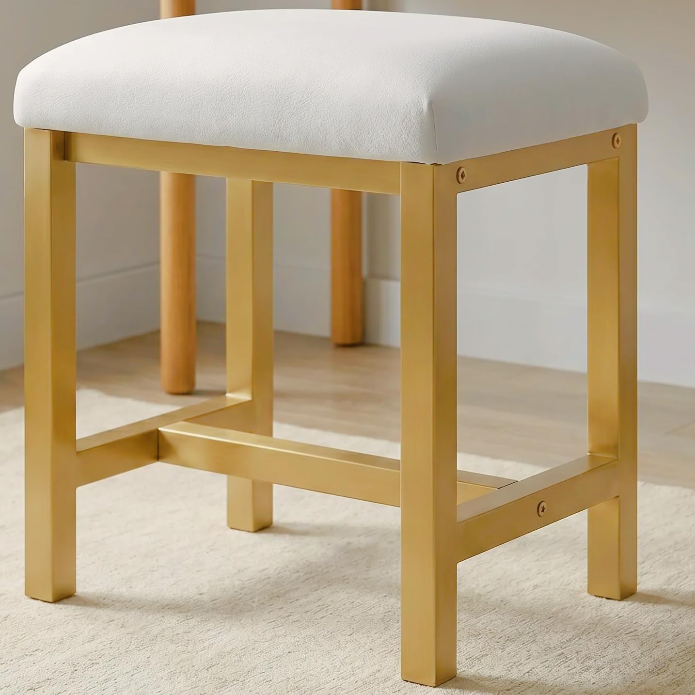 White Gold Cushioned Modern Vanity Stool