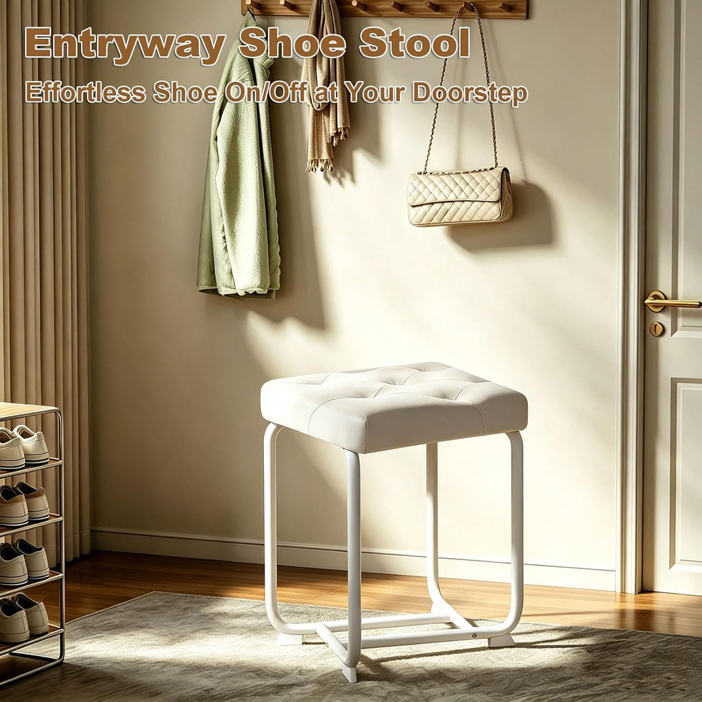White Leather Padded Modern Vanity Stool