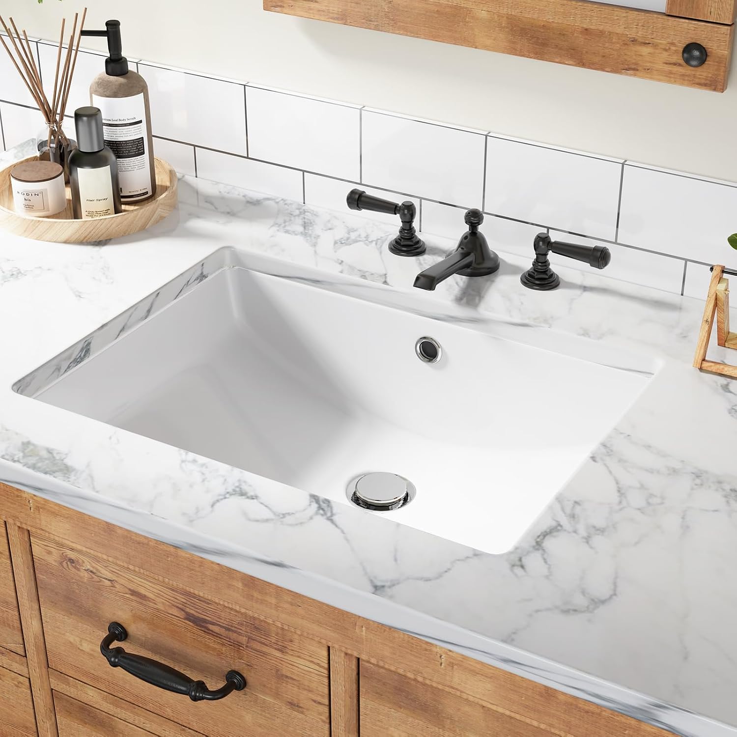 White Ceramic Undermount Rectangular Bathroom Sink