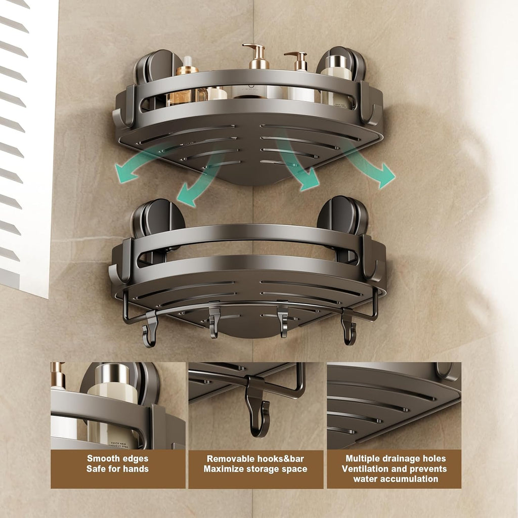 No Drill Suction Corner Shower Shelves 2 Pack
