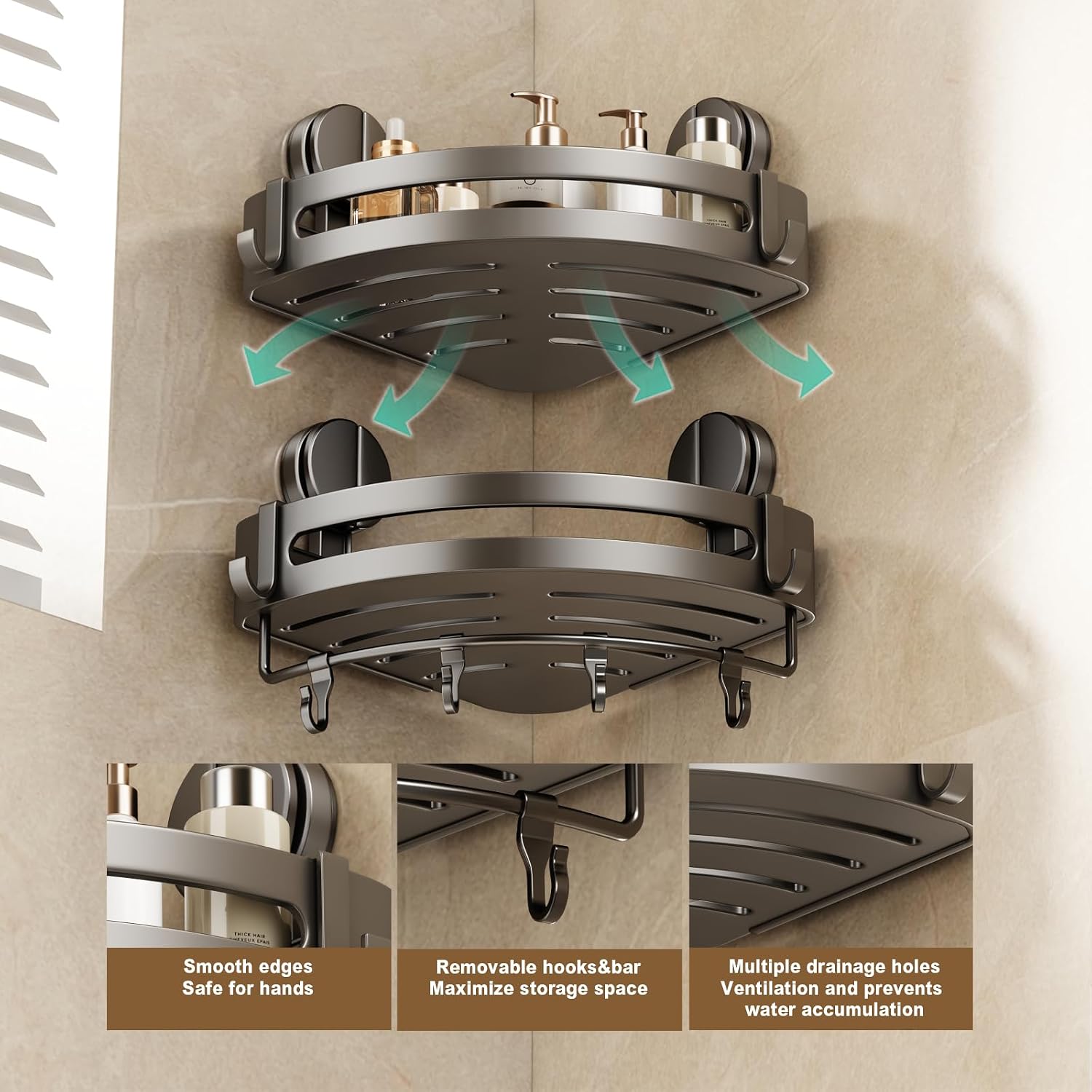No Drill Suction Corner Shower Shelves 2 Pack