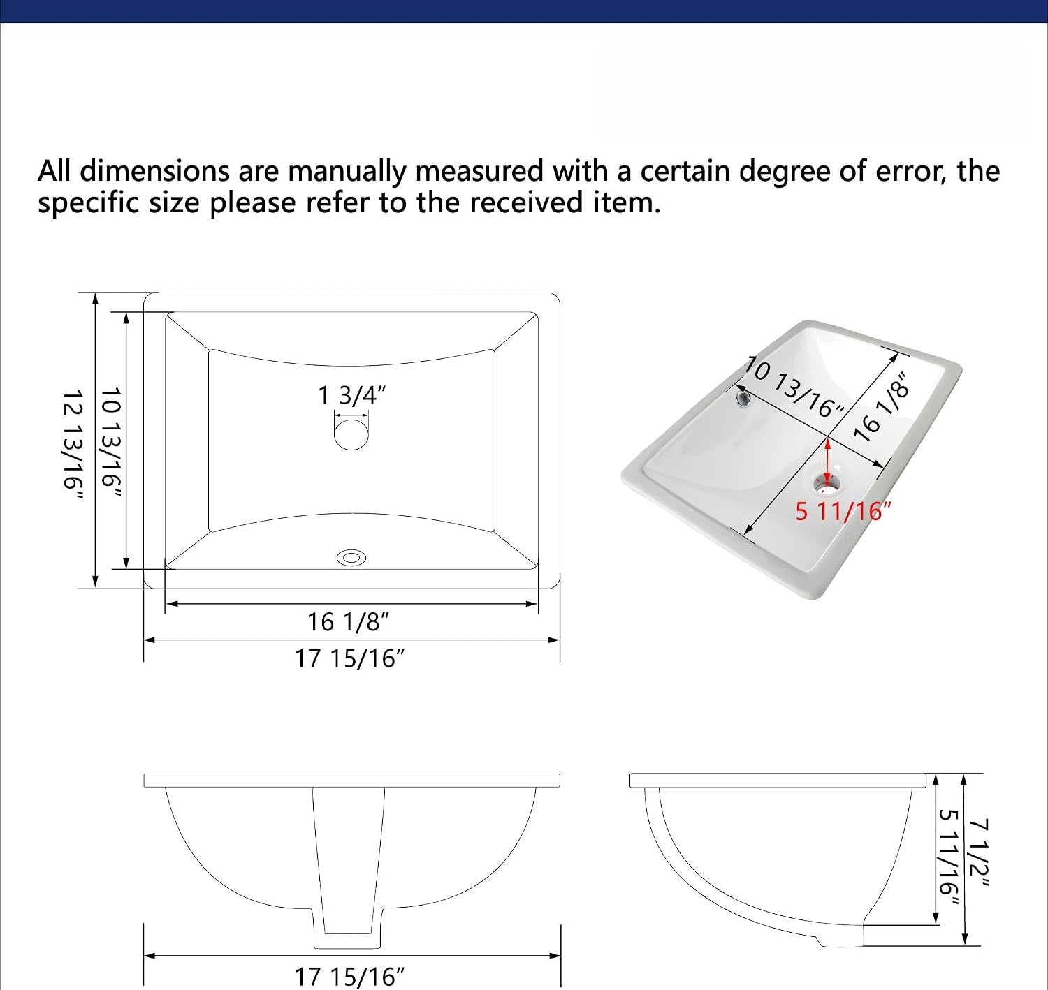 White Ceramic Rectangular Undermount Bathroom Sink