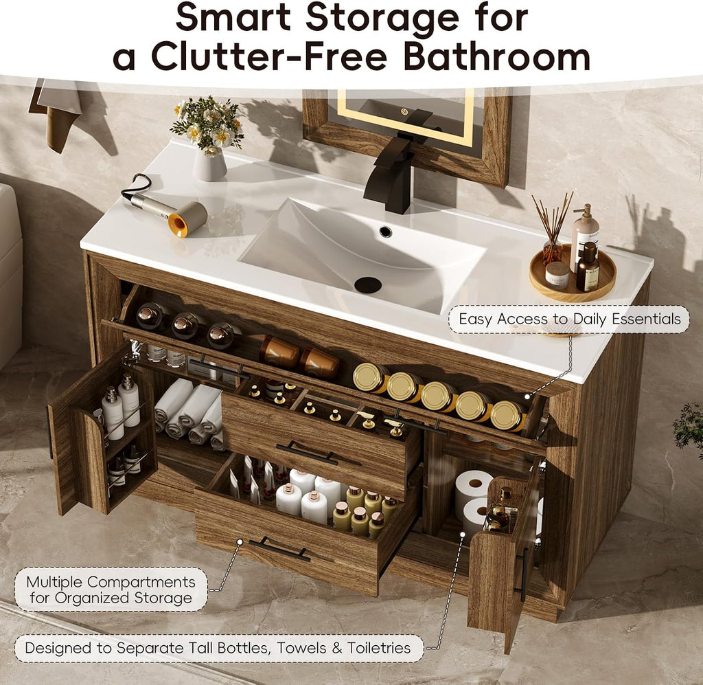 48 Inch Rustic Brown LED Bathroom Vanity