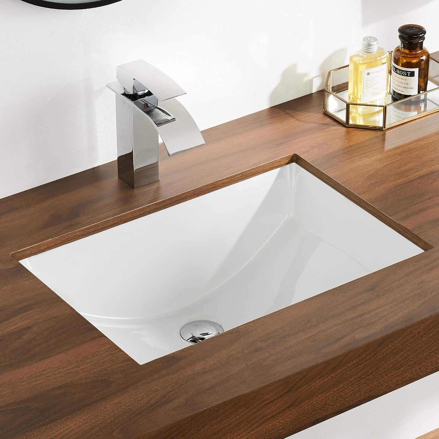 White Ceramic Rectangular Undermount Bathroom Sink