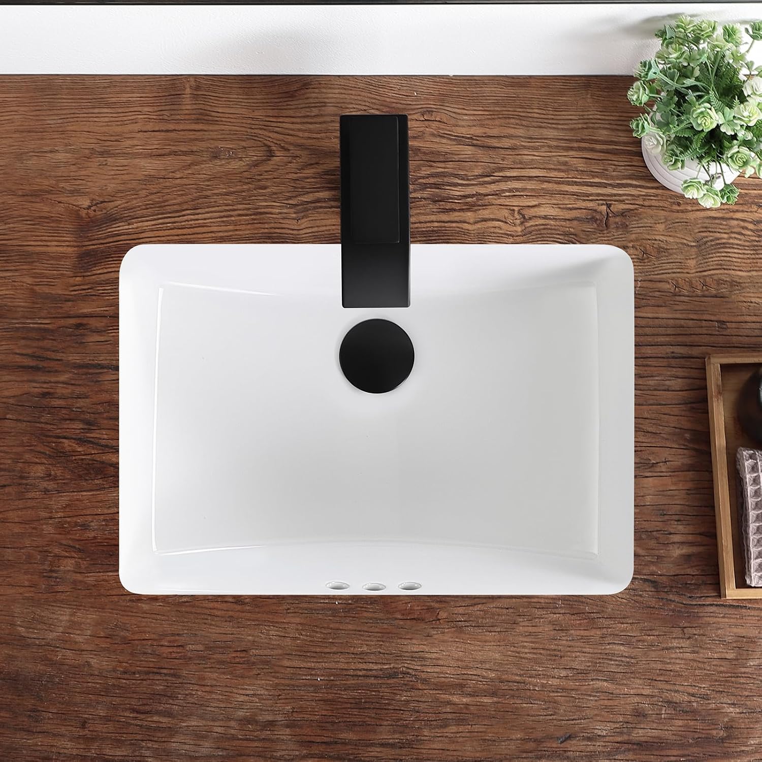White Ceramic Rectangular Undermount Bathroom Sink