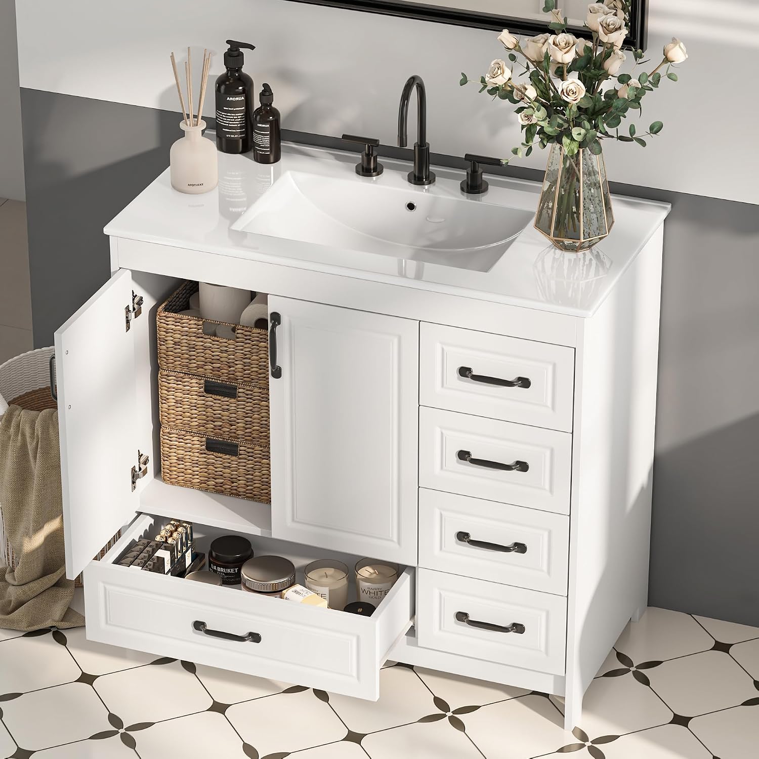 36 Inch White Freestanding Bathroom Vanity