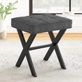 Carbon Gray Linen Square Metal Leg Vanity Stool