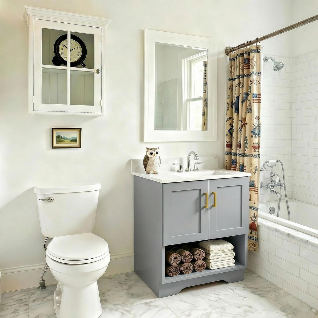 Grey Modern Ceramic Sink Bathroom Vanity