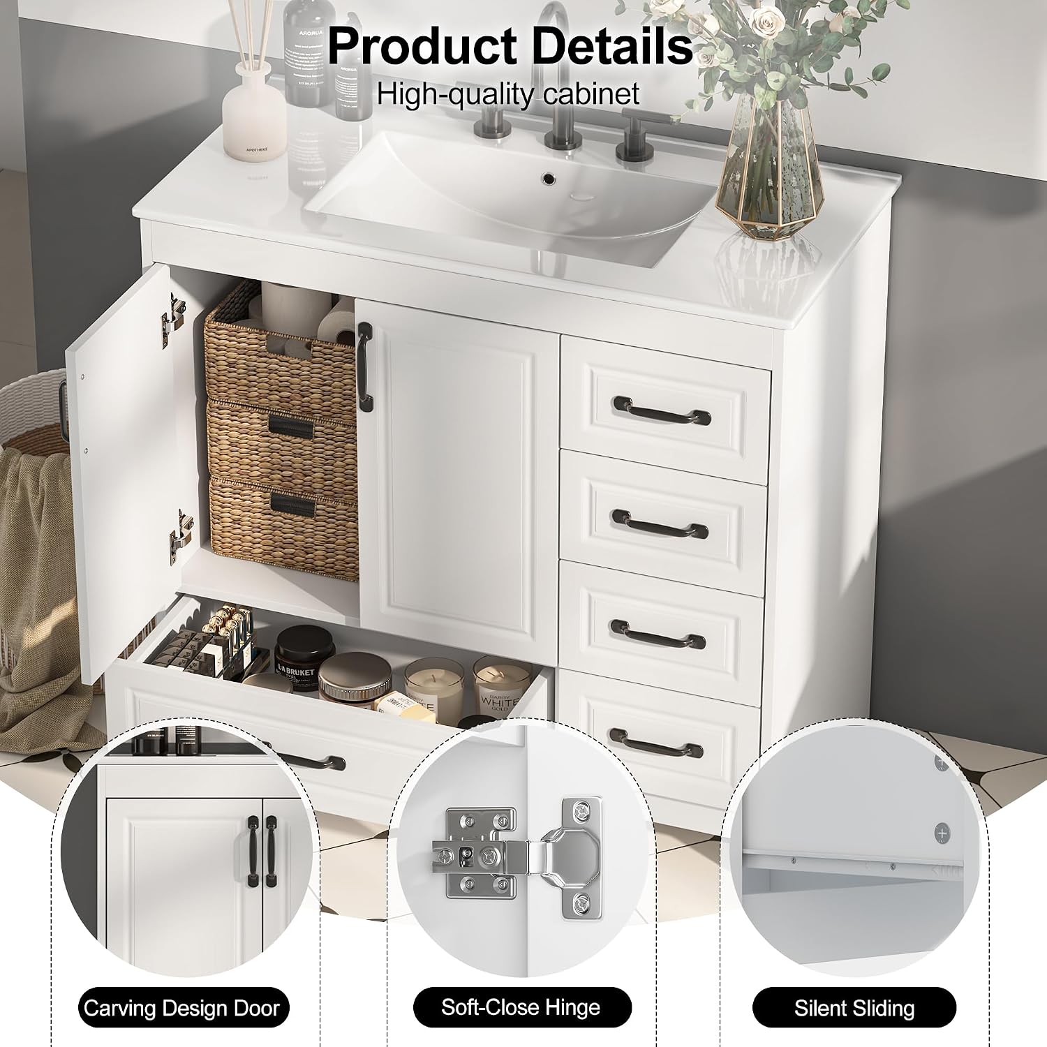 36 Inch White Freestanding Bathroom Vanity