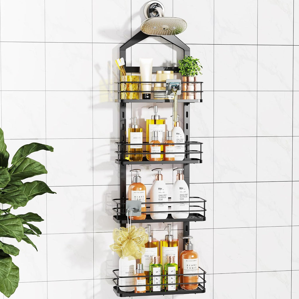 Black 4 Tier No Drill Hanging Shower Caddy