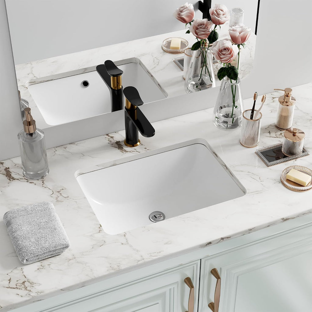 White Porcelain Rectangular Undermount Bathroom Sink