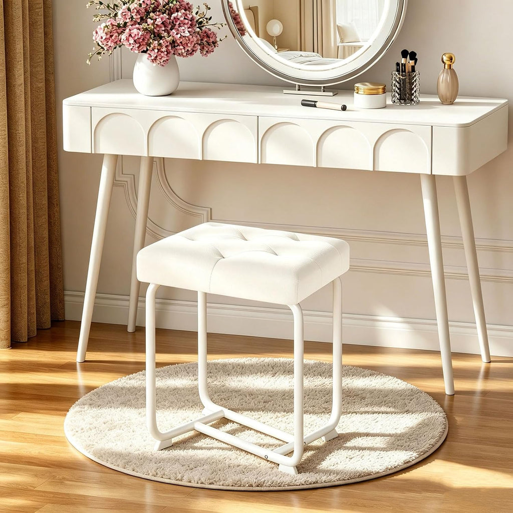 White Leather Padded Modern Vanity Stool