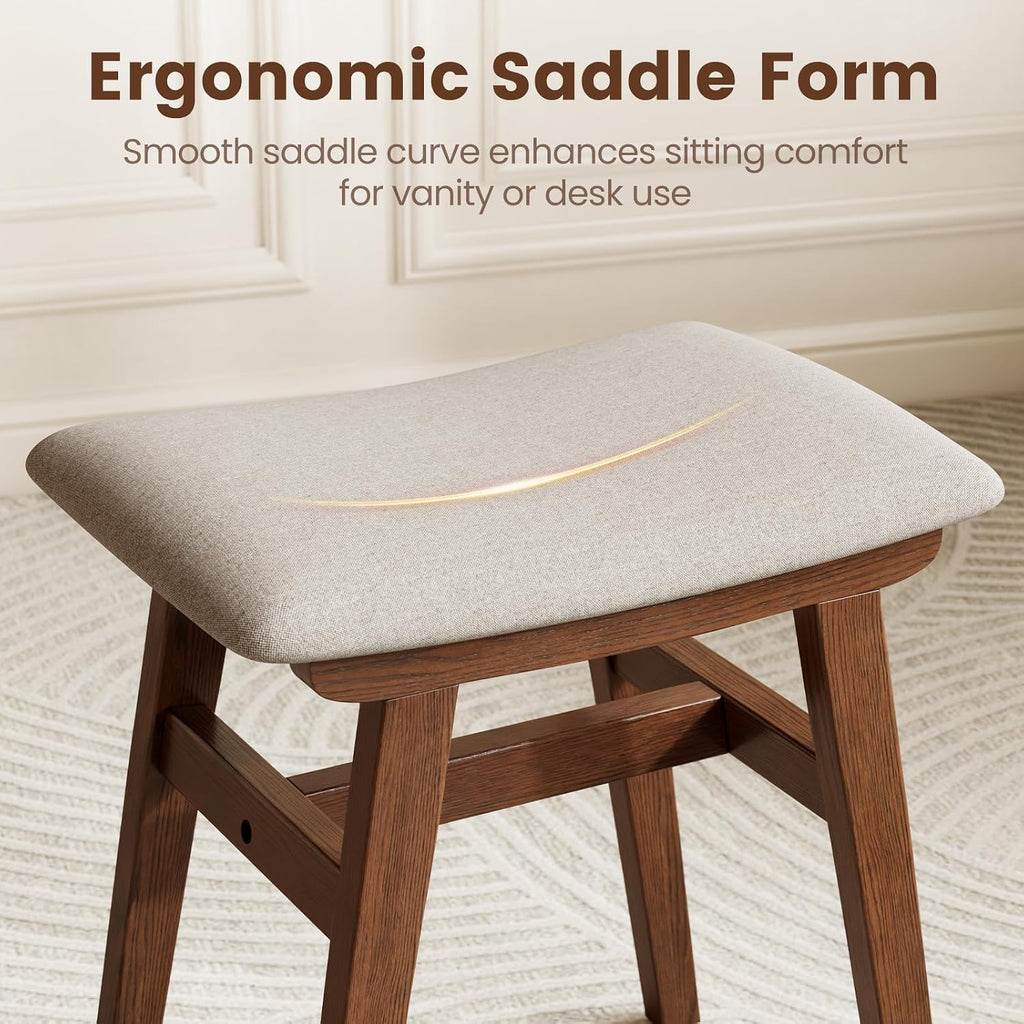 Walnut Solid Wood Padded Vanity Stool