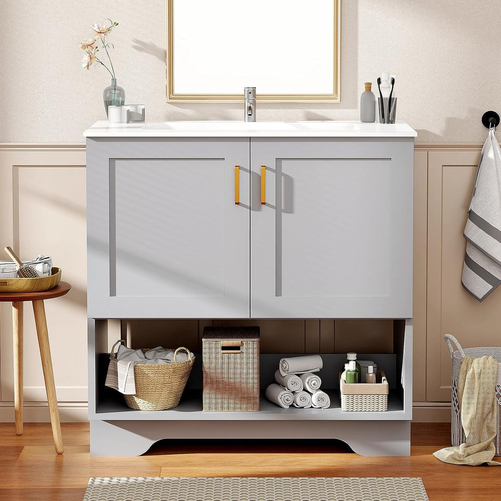 Grey Modern Ceramic Sink Bathroom Vanity
