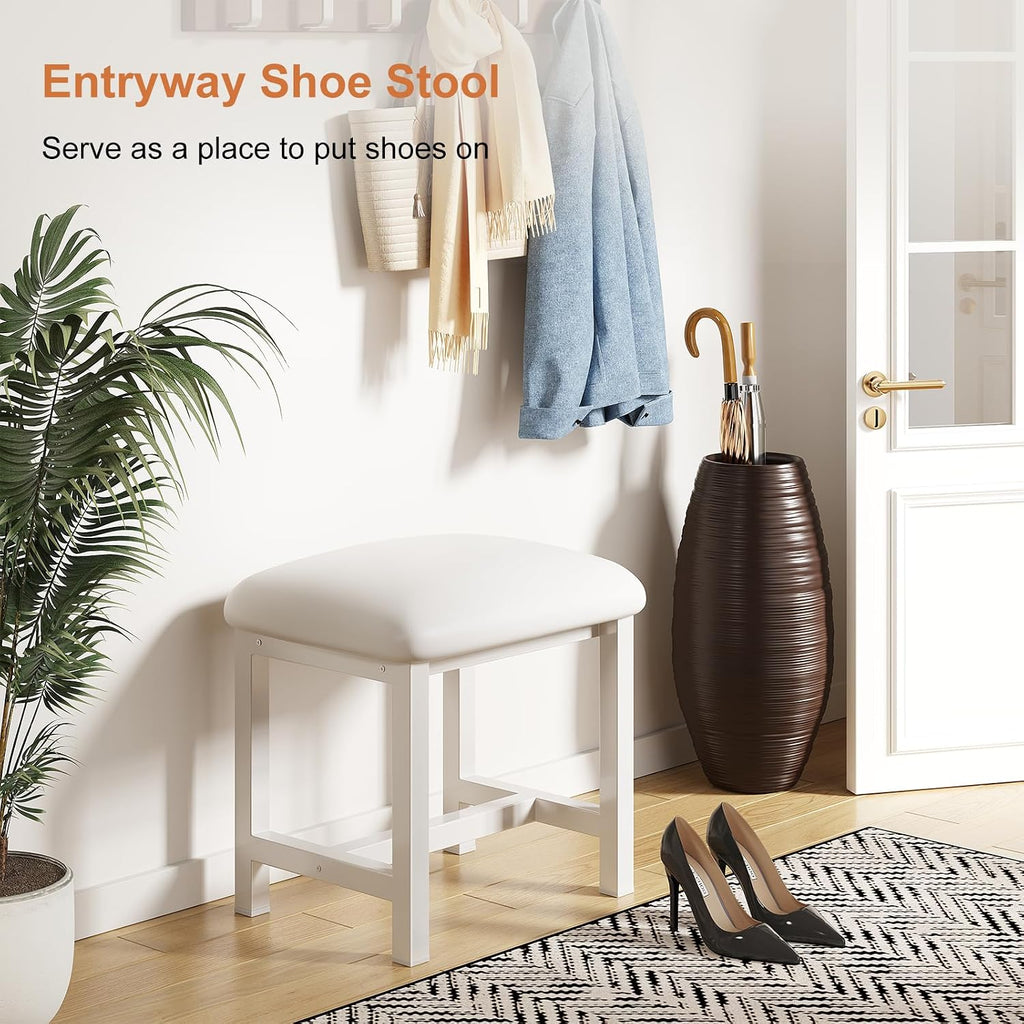White Leather Cushioned Bedroom Vanity Stool
