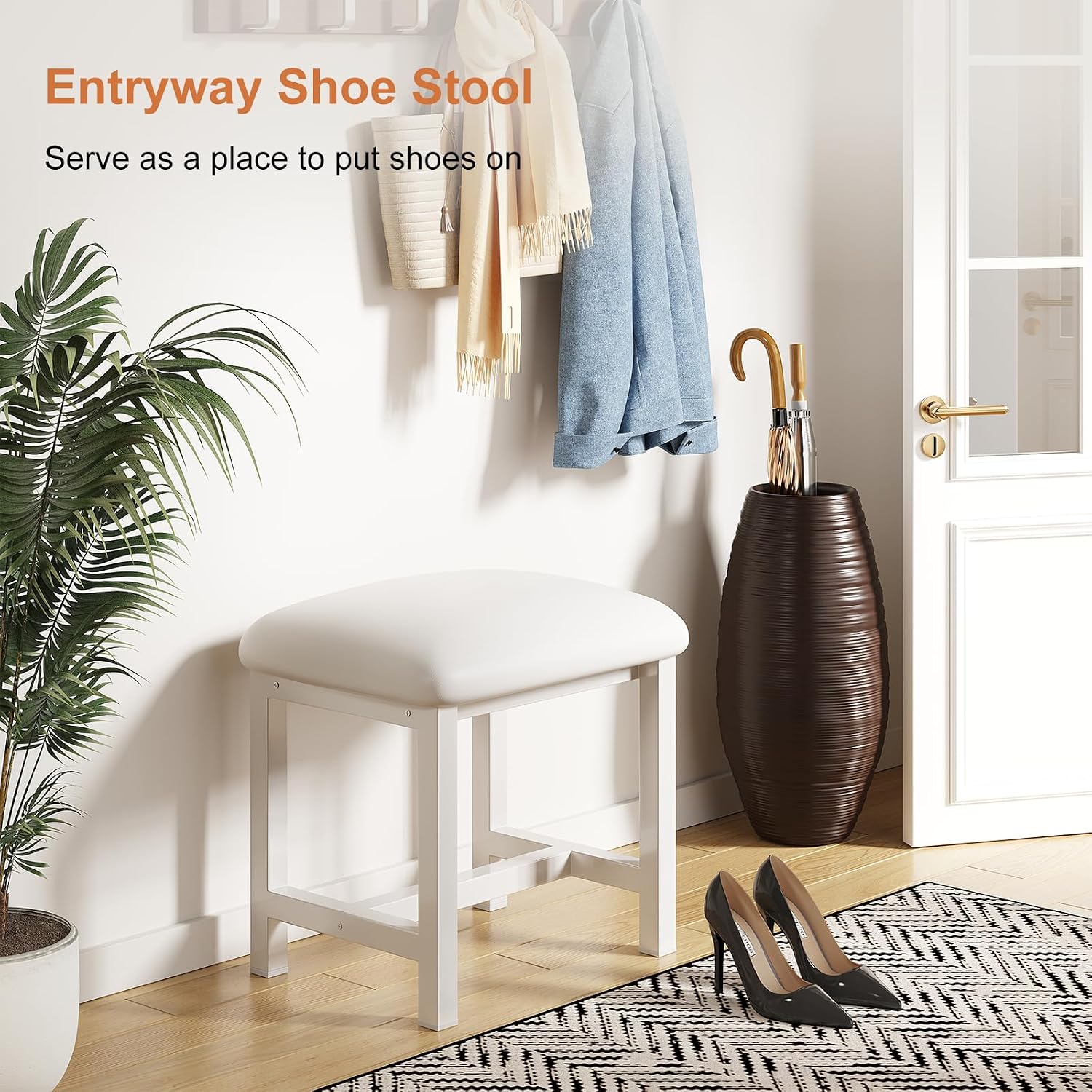 White Leather Cushioned Bedroom Vanity Stool