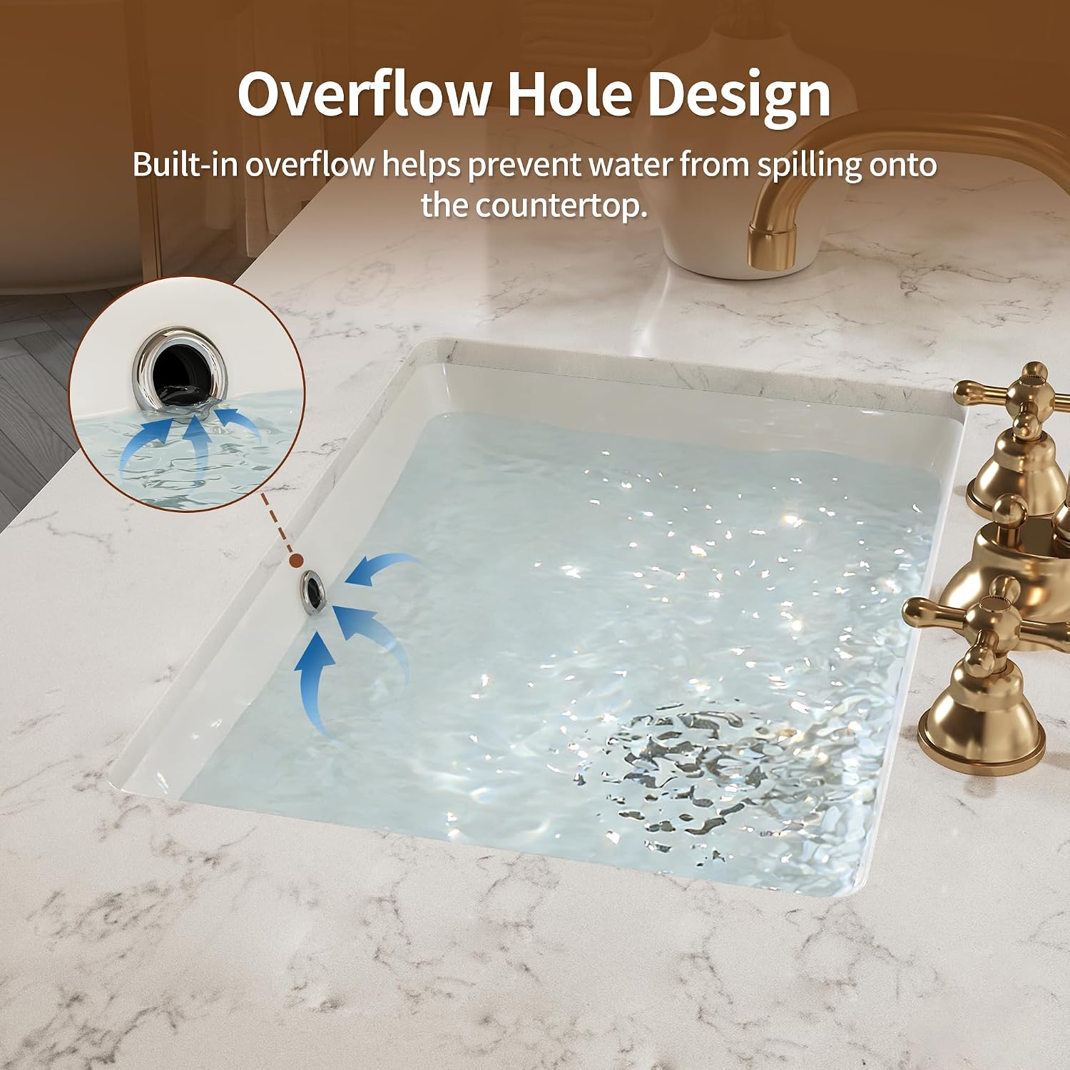 White Ceramic Rectangular Undermount Bathroom Sink