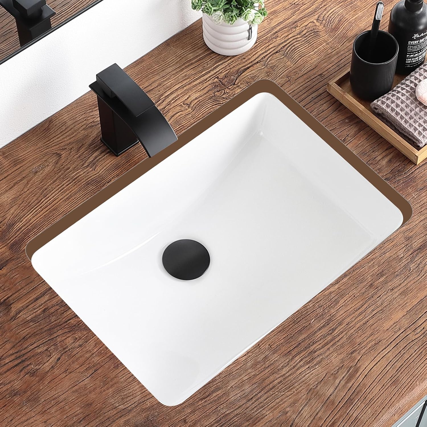 White Ceramic Rectangular Undermount Bathroom Sink