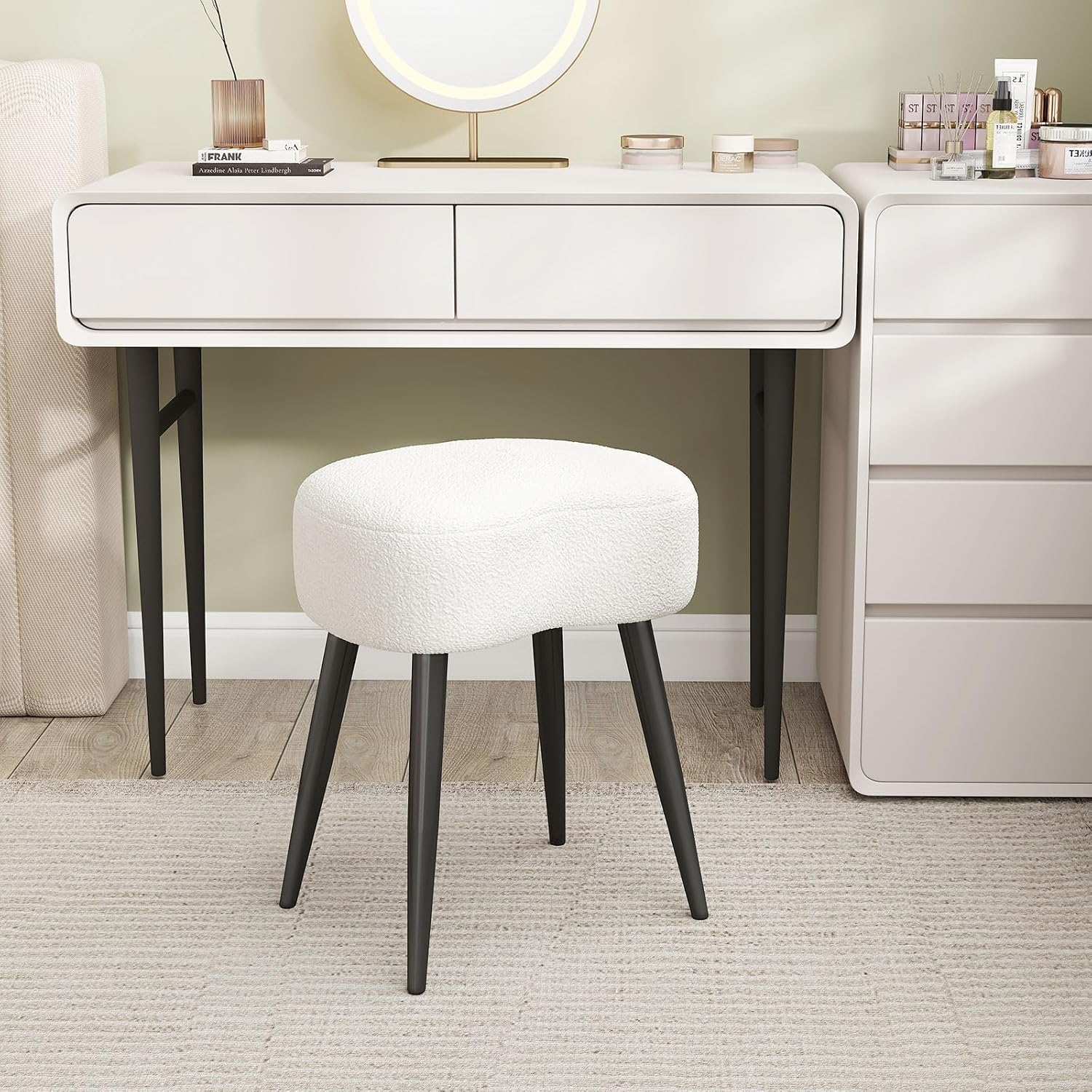 Teddy Velvet Padded Sturdy Modern Vanity Stool