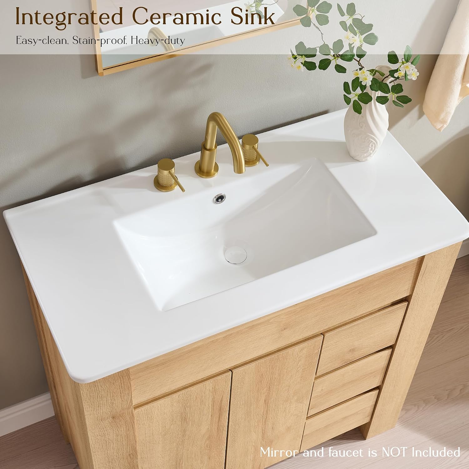 Oak 36 Inch Handle Free Bathroom Vanity