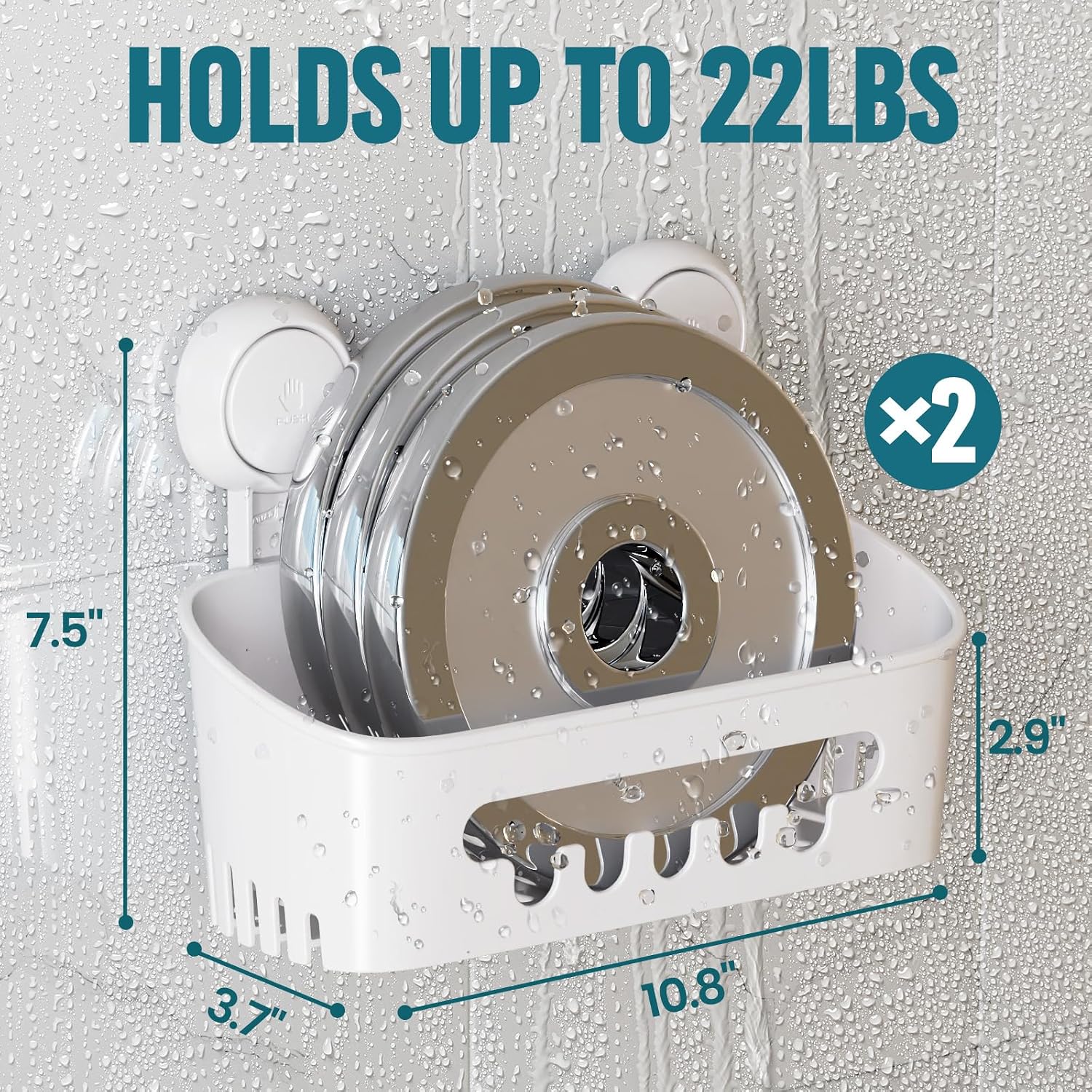 White Suction Shower Caddy 2 Pack Waterproof