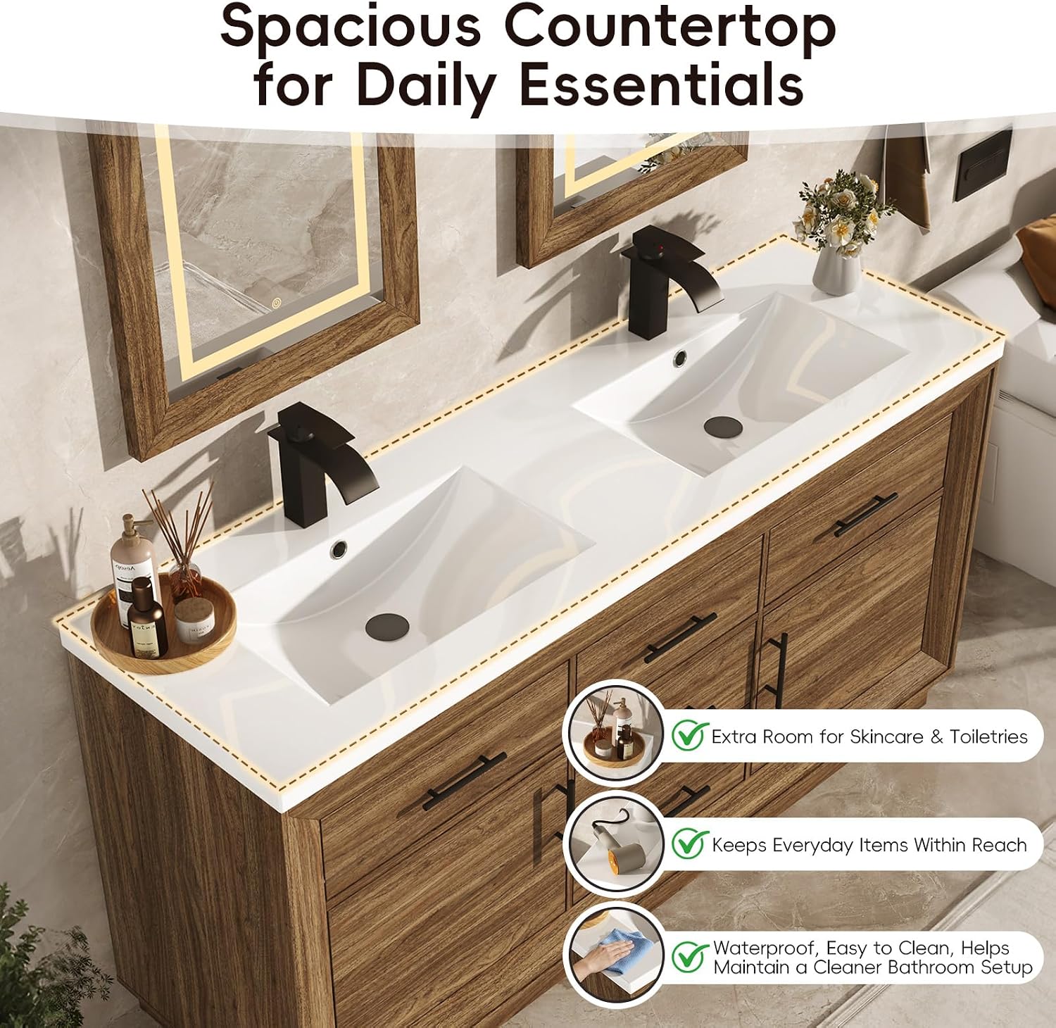 60 Inch Rustic LED Mirror Bathroom Vanity