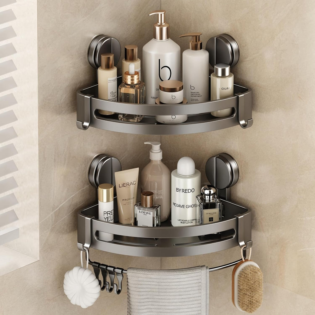 No Drill Suction Corner Shower Shelves 2 Pack