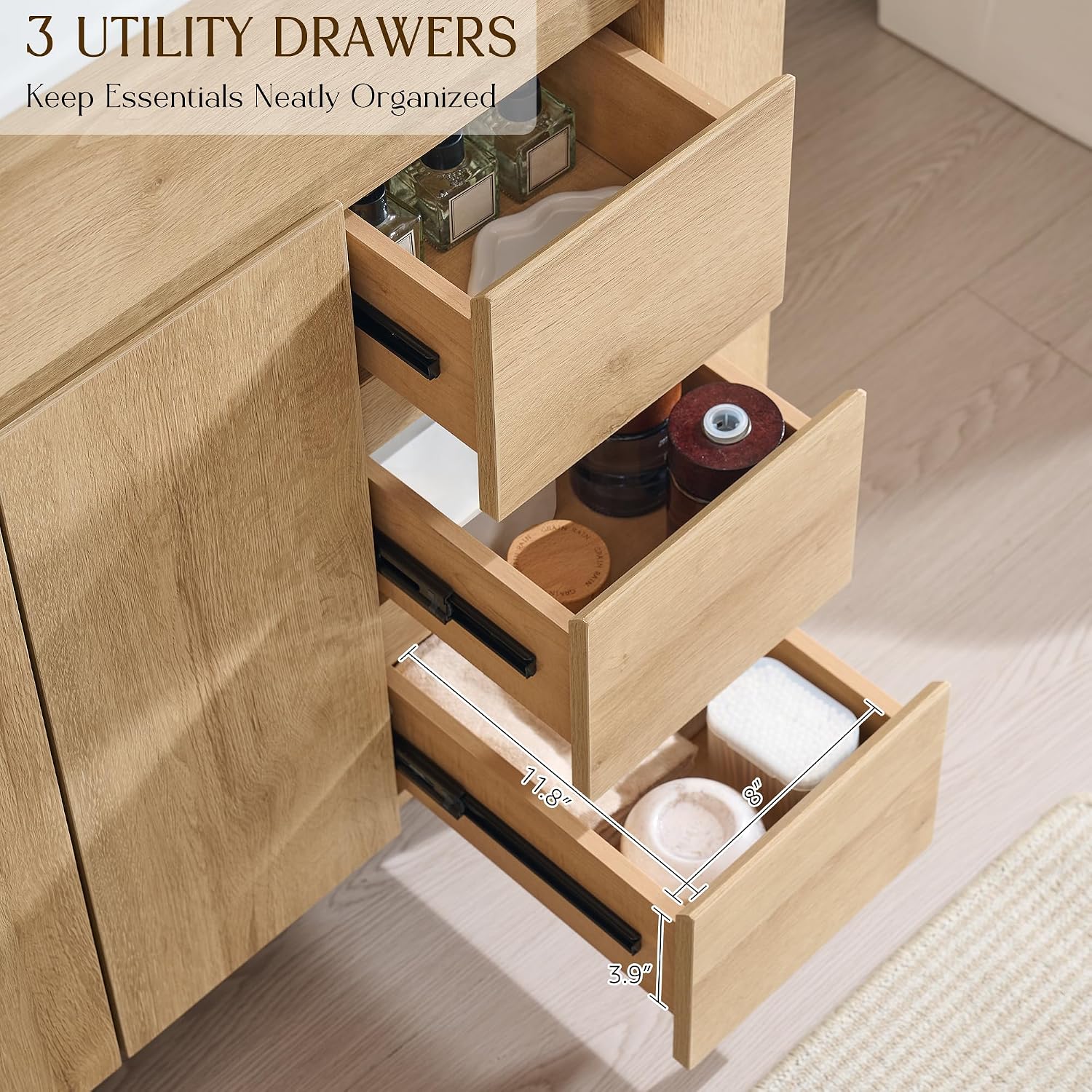 Oak 36 Inch Handle Free Bathroom Vanity