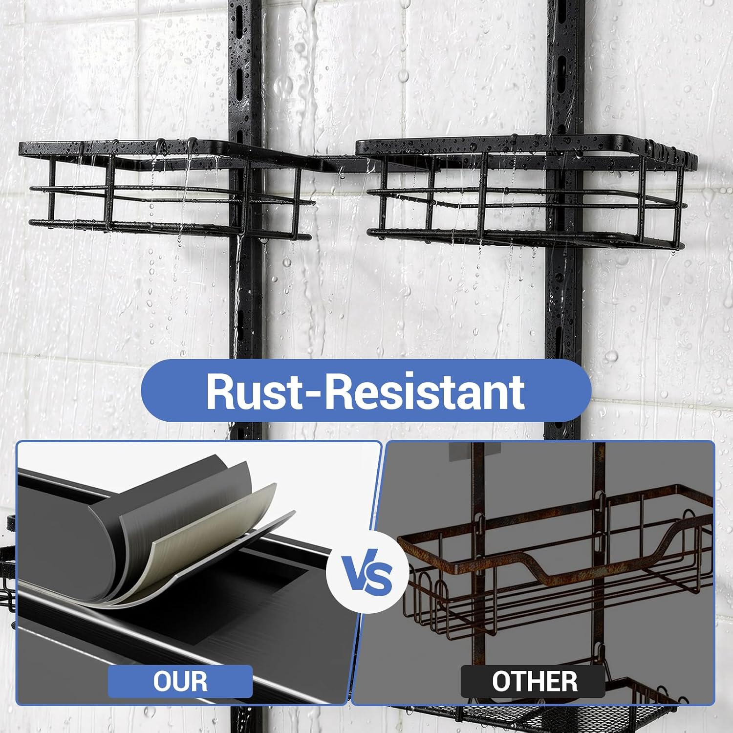 Black 3 Tier Adjustable Hanging Shower Caddy
