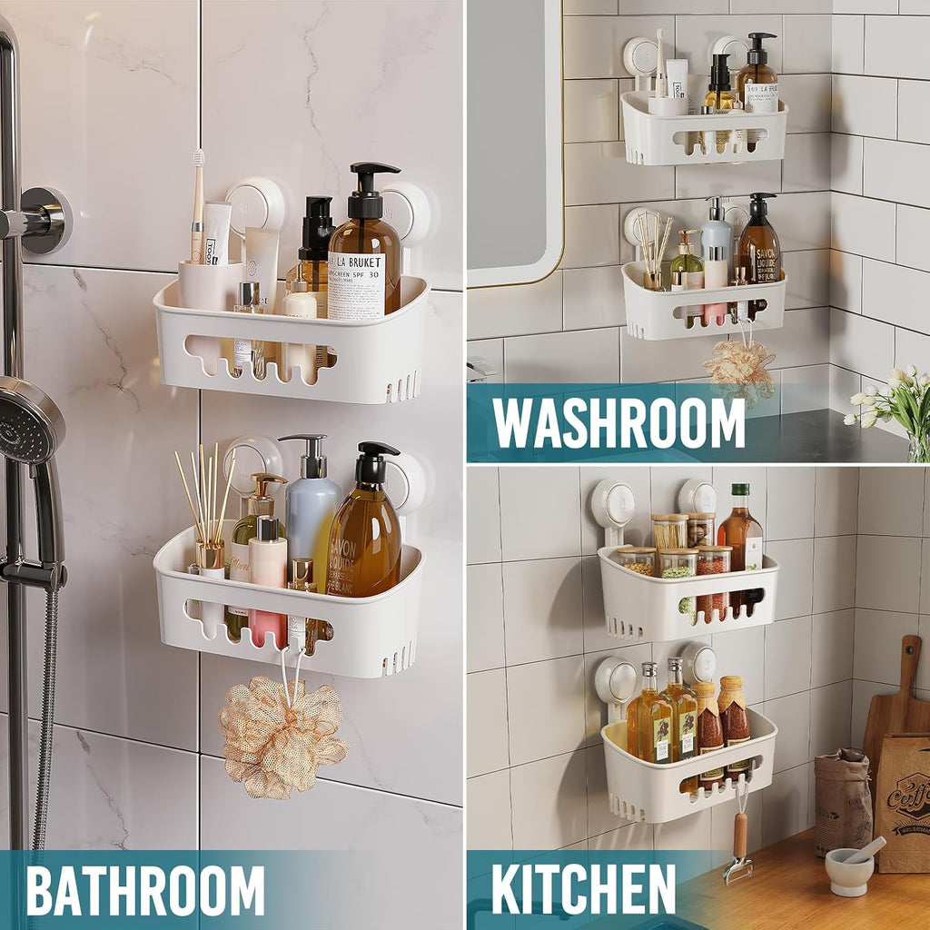 White Suction Shower Caddy 2 Pack Waterproof