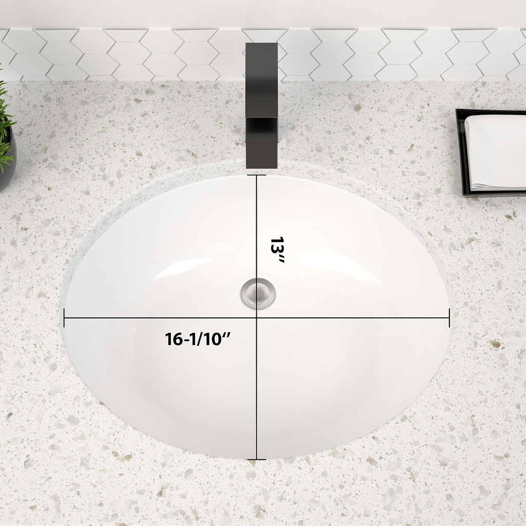 White Ceramic Oval Undermount Bathroom Sink