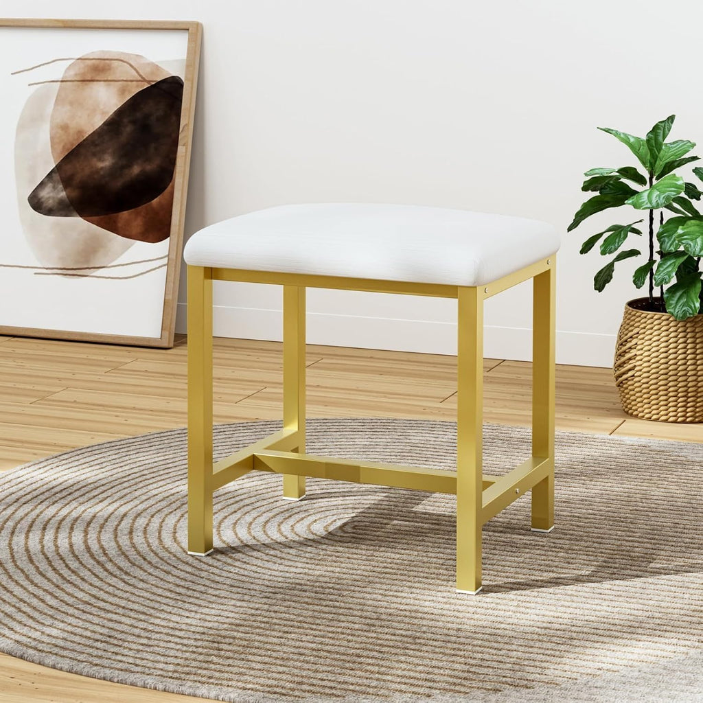 White Gold Cushioned Modern Vanity Stool