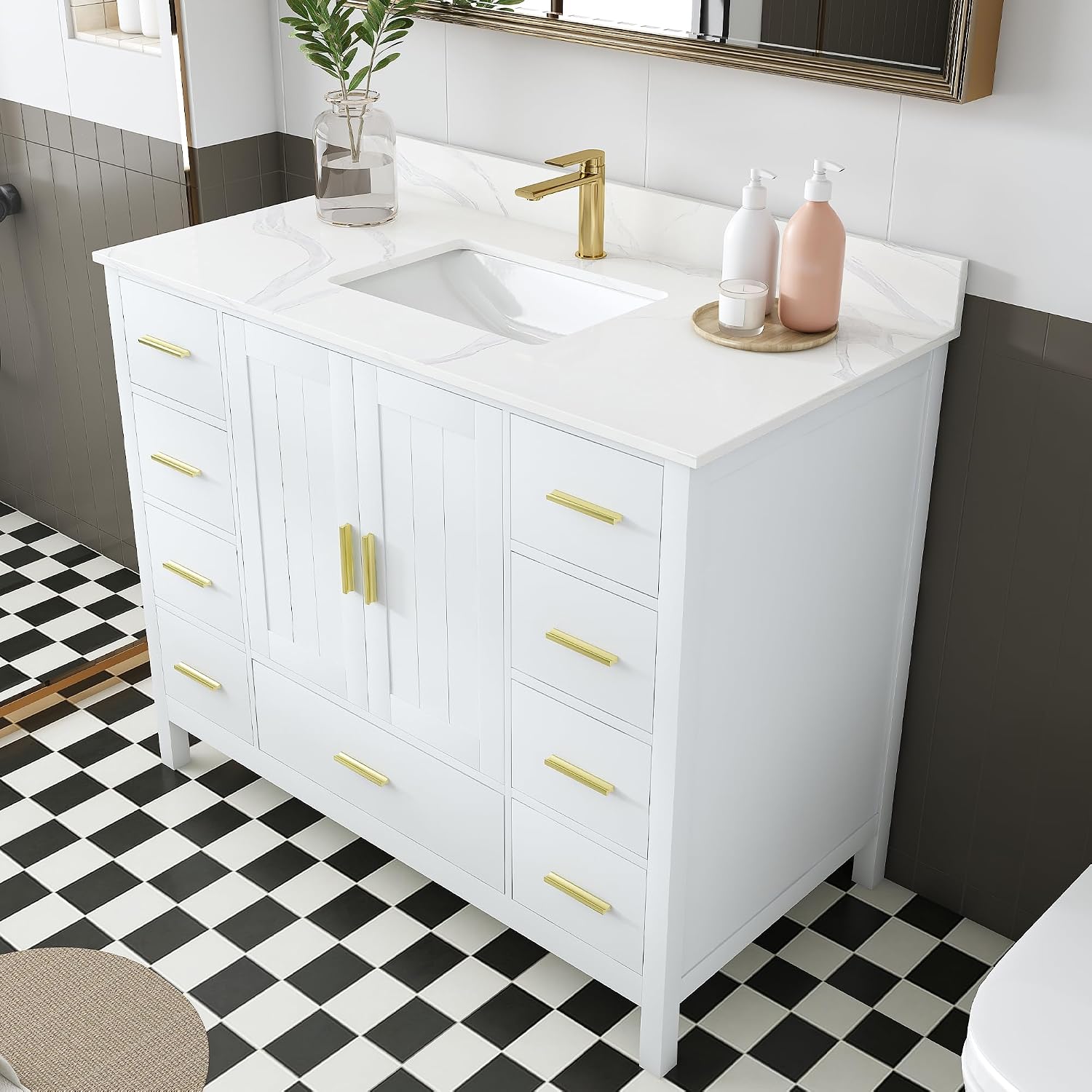 42 Inch Carrara White Quartz Vanity Cabinet